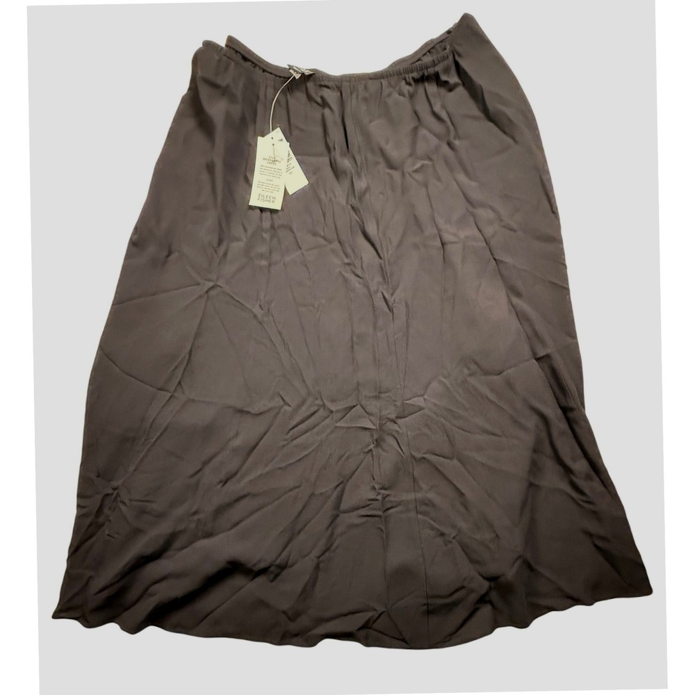 Eileen Fisher Woman Black Silk Georgette Crepe Skirt 3X S7GC-S0719X NEW-3634